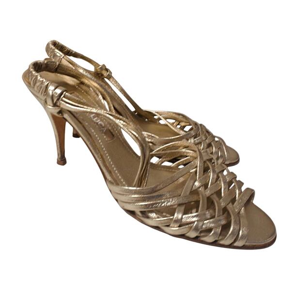 Vintage Gold Luca Luca Strappy Heels sz 36 - Picture 3 of 8